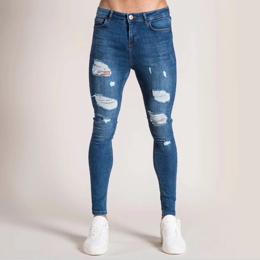 Knee Ripped Stretch Jeans - Hip Hop Slim Fit