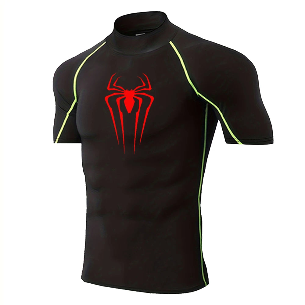 Spider-Print Compression Shirt - Men's Turtleneck Training Base Layer