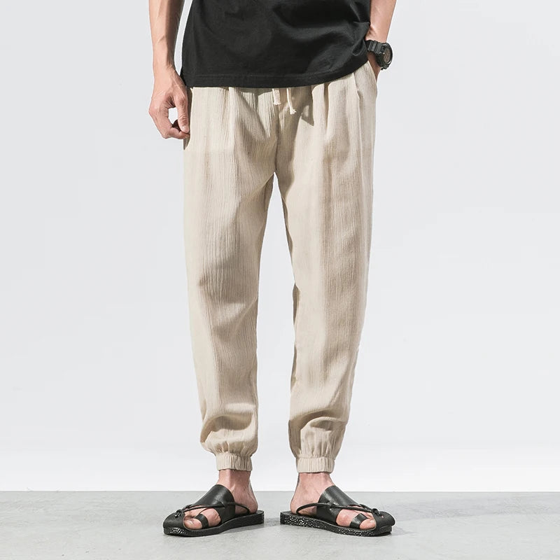 Cotton Linen Harem Pants - Chinese Style Joggers