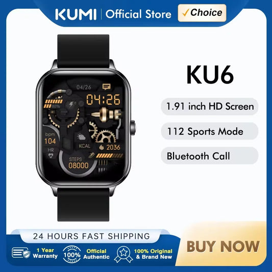 KUMI KU6 Smartwatch - 1.91 Inch 110+ Sports Modes