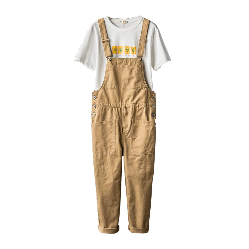 Khaki Bib Overalls - Cargo Pocket Dungarees