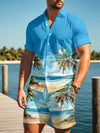 Men's Hawaiian Coconut Tree Print Shirt and Shorts Set - 2-Piece Beach Outfit