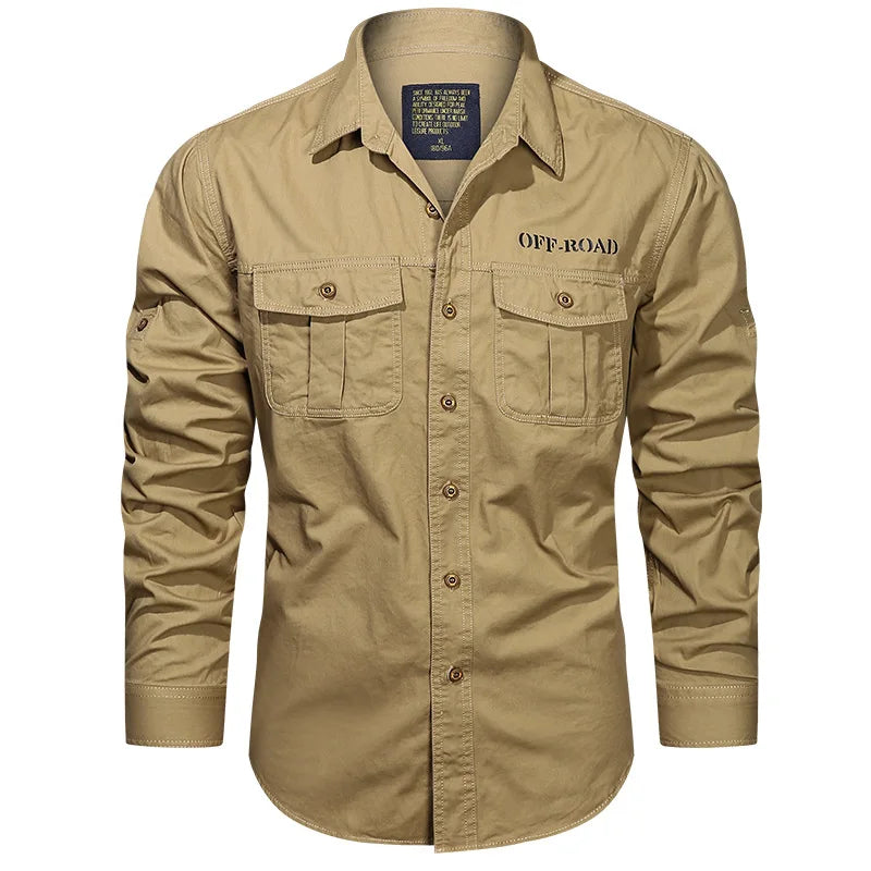 Men's Cargo Long Sleeve Shirt - Military Style Oversized Casual Blouse