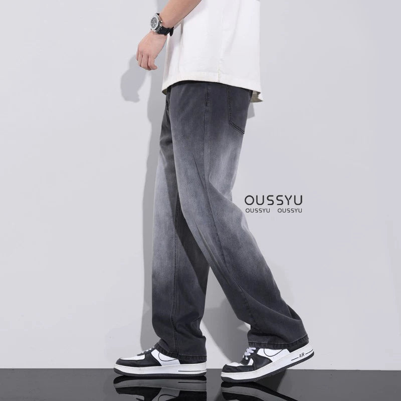 Gradient Grey Jeans - Lyocell Wide Leg Summer Pants