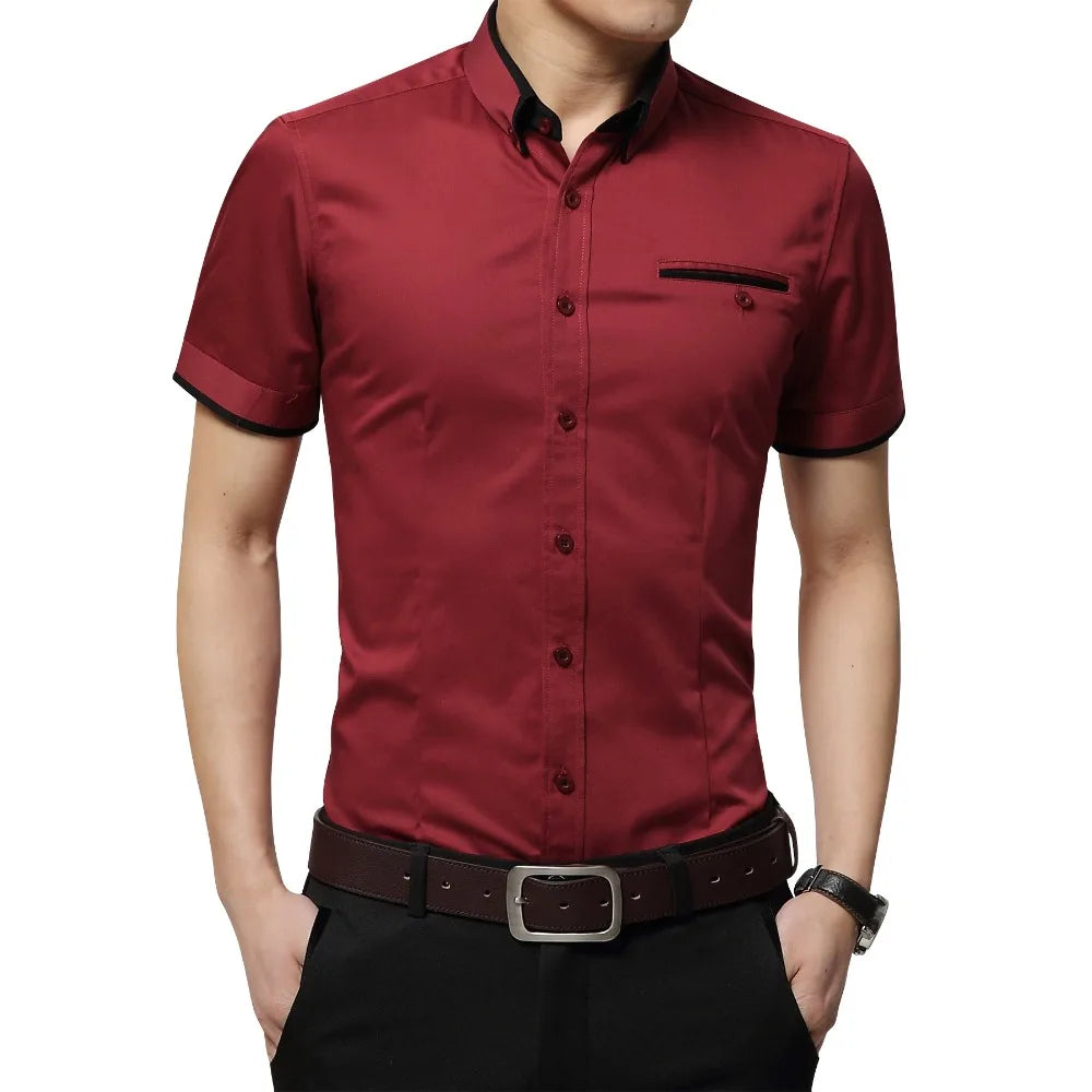 Men's Short Sleeve Business Shirt - Turn-Down Collar Tuxedo Style