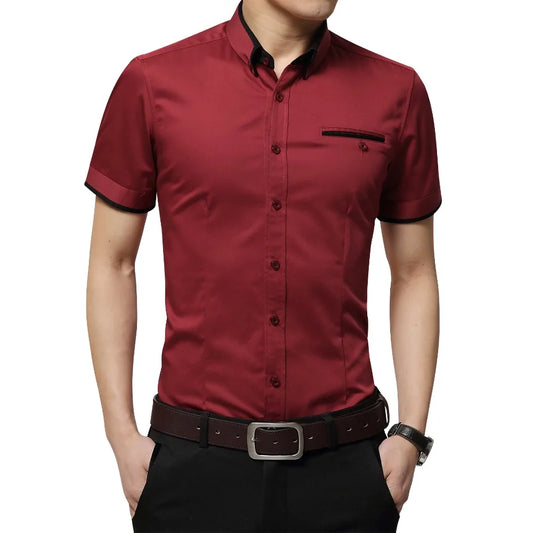 Men's Short Sleeve Business Shirt - Turn-Down Collar Tuxedo Style