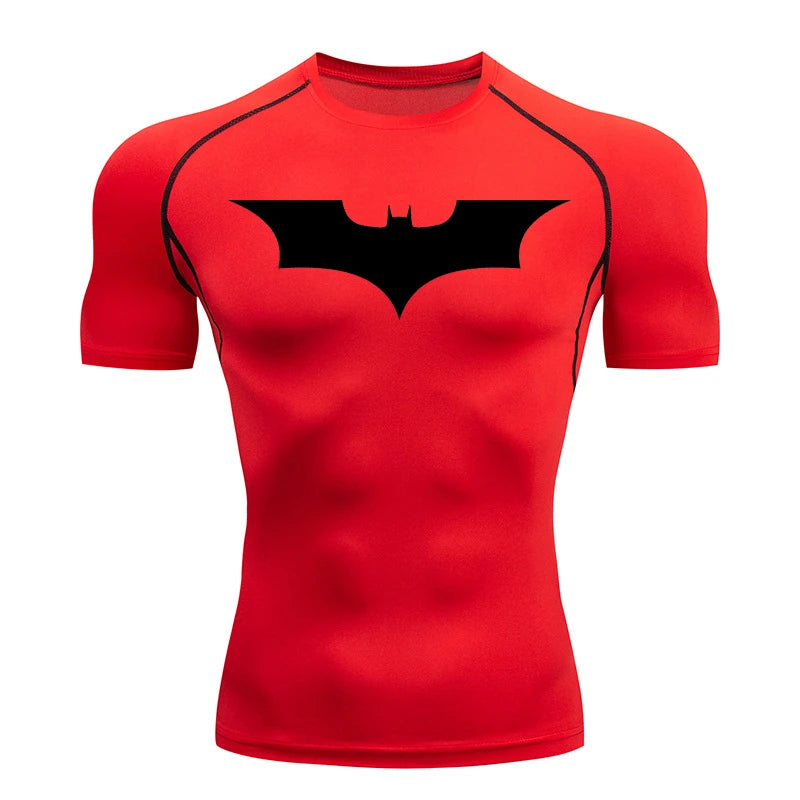 Men's Bat Print Compression Shirt - Quick Dry Athletic Workout Top
