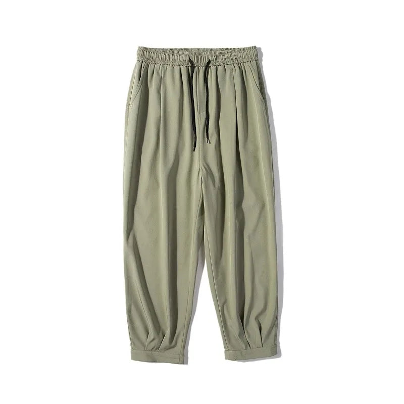 High Waist Workwear Pants - Elastic Straight Trousers