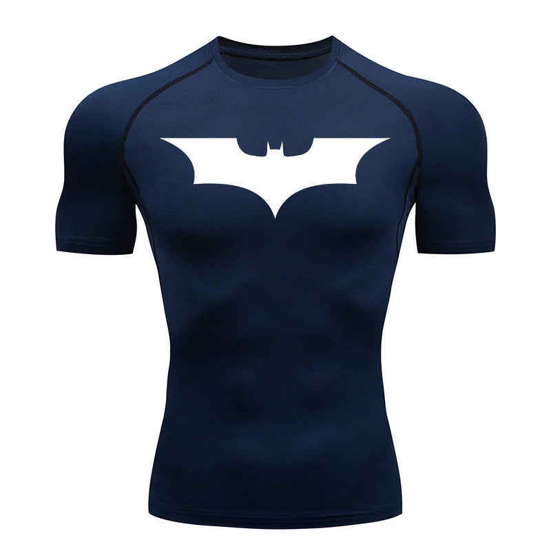 Men's Bat Print Compression Shirt - Quick Dry Athletic Workout Top