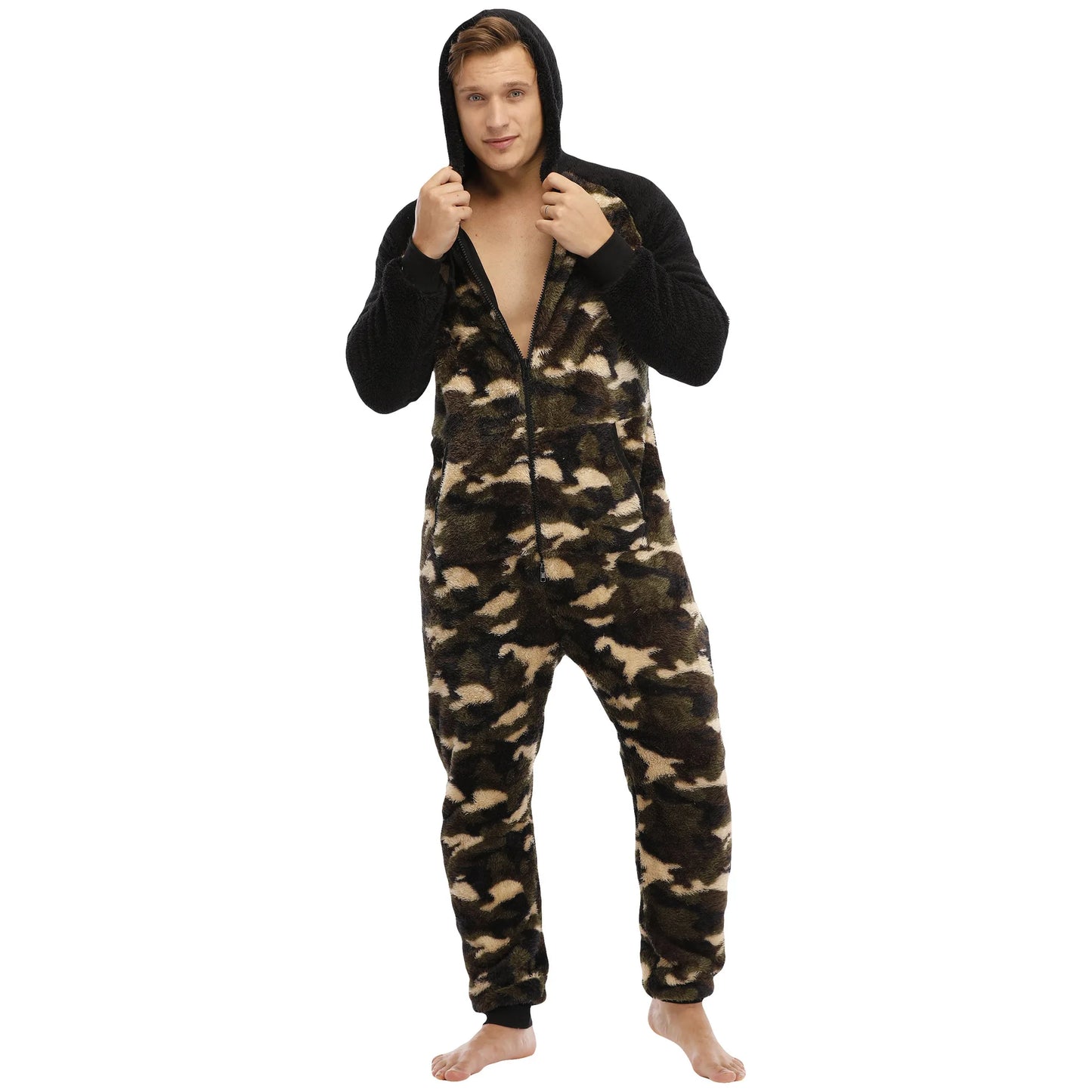 Camouflage Fleece Onesie - Hooded Winter Jumpsuit