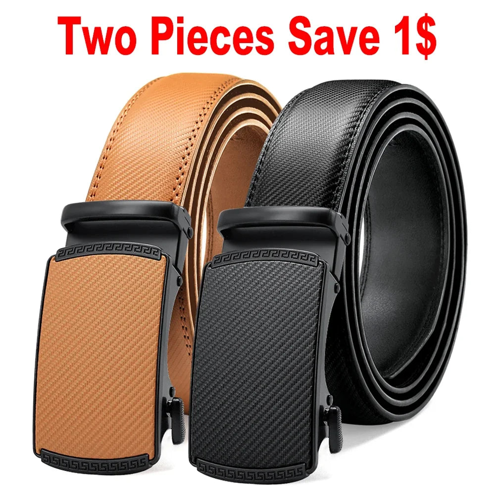 Men's Genuine Leather Belt - Automatic Ratchet Buckle Dress Belt