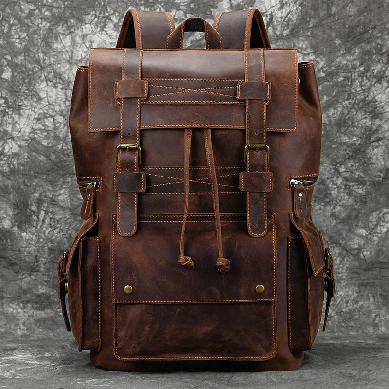 Men's Genuine Leather Backpack - 17 Inch Laptop Travel Daypack