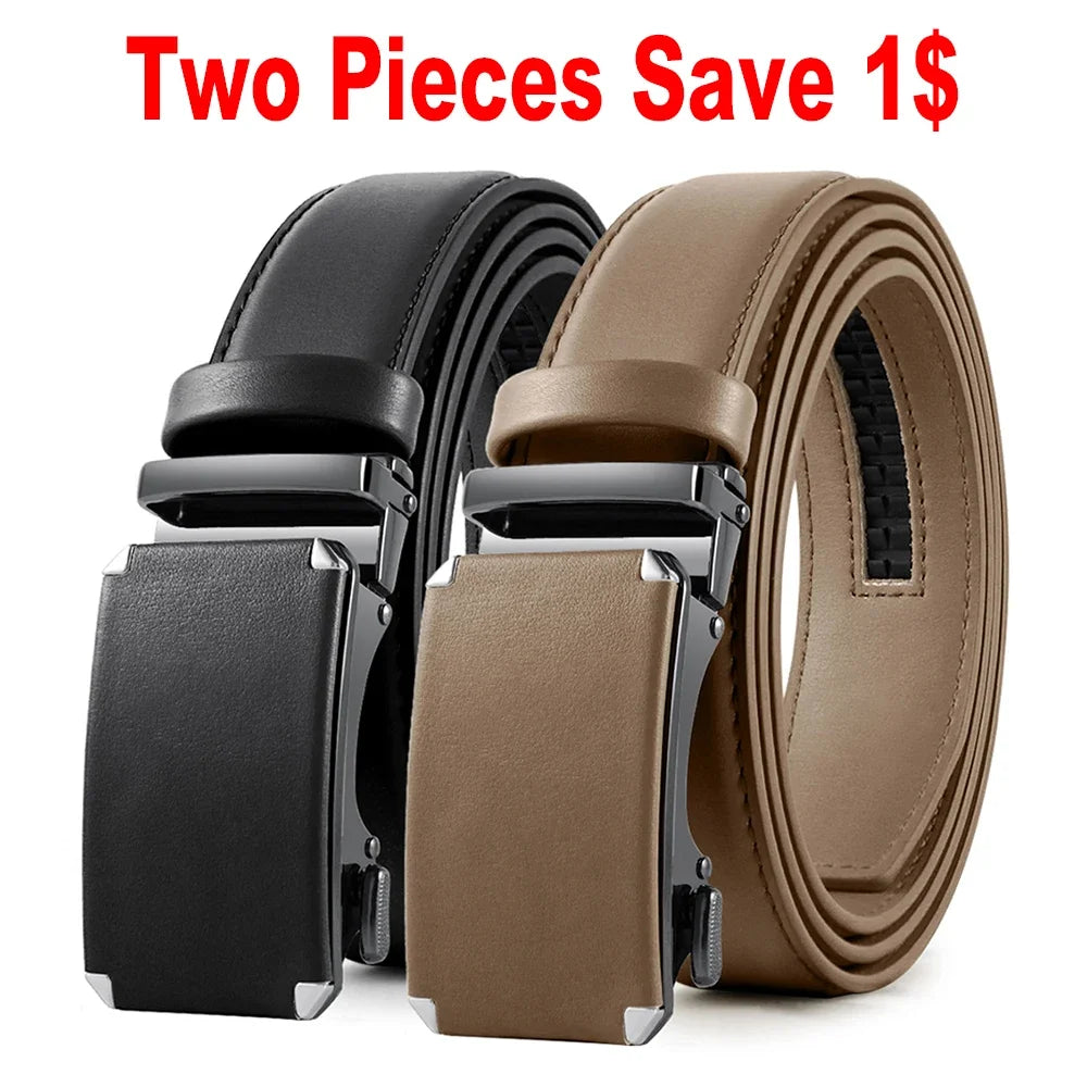 Men's Genuine Leather Belt - Automatic Ratchet Buckle Dress Belt