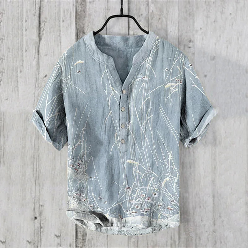 Hawaiian Linen Shirt - Fish Pattern Summer Top