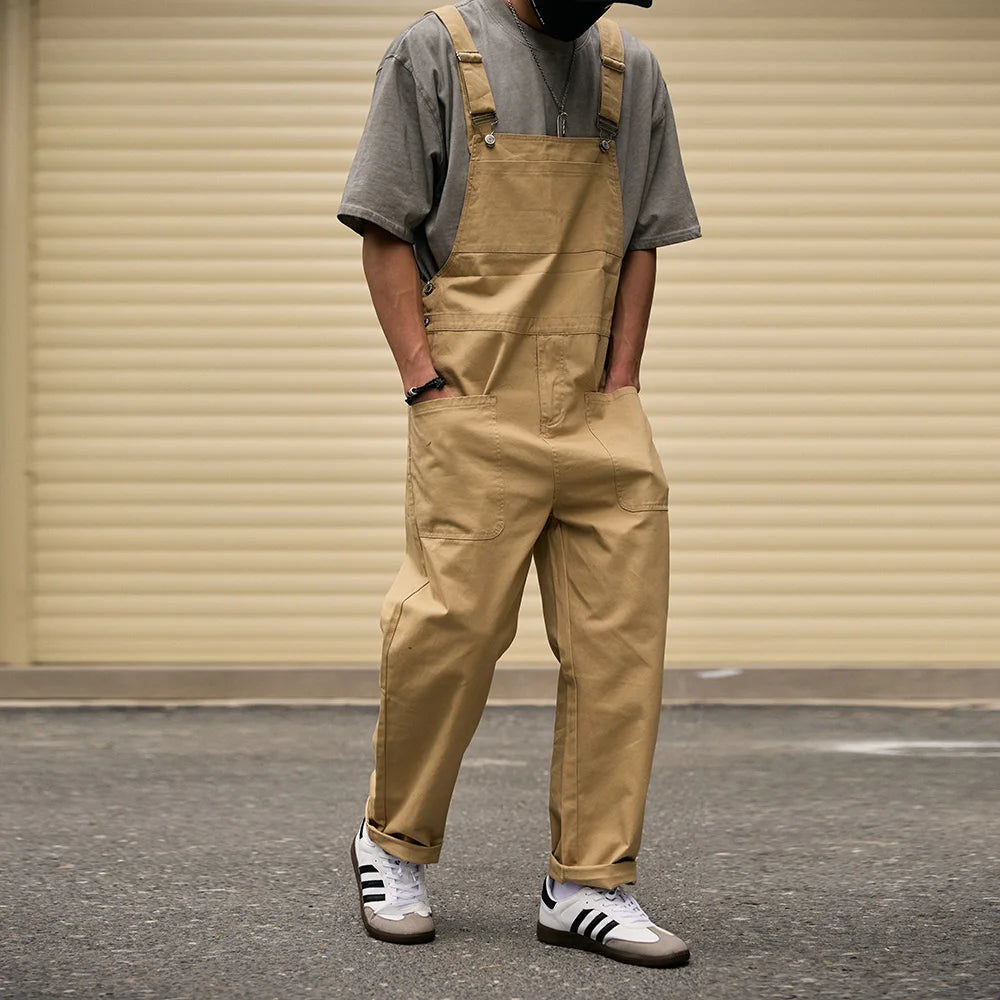 Khaki Bib Overalls - Cargo Pocket Dungarees