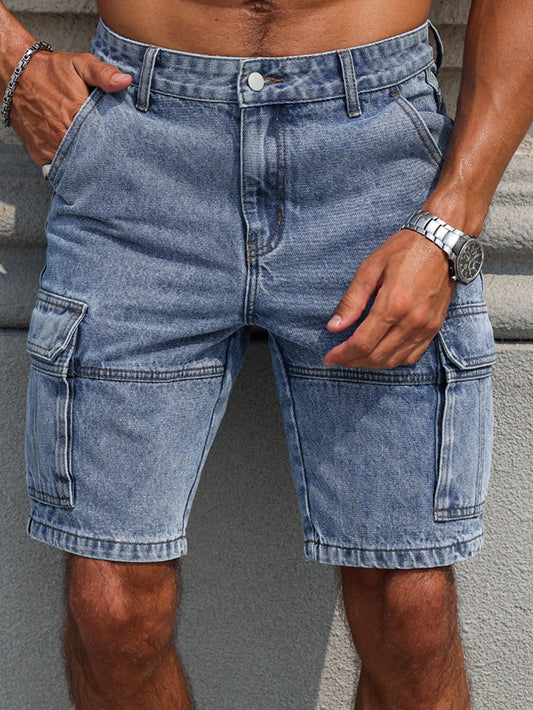 Blue Denim Shorts - Multi-Pocket Regular Fit