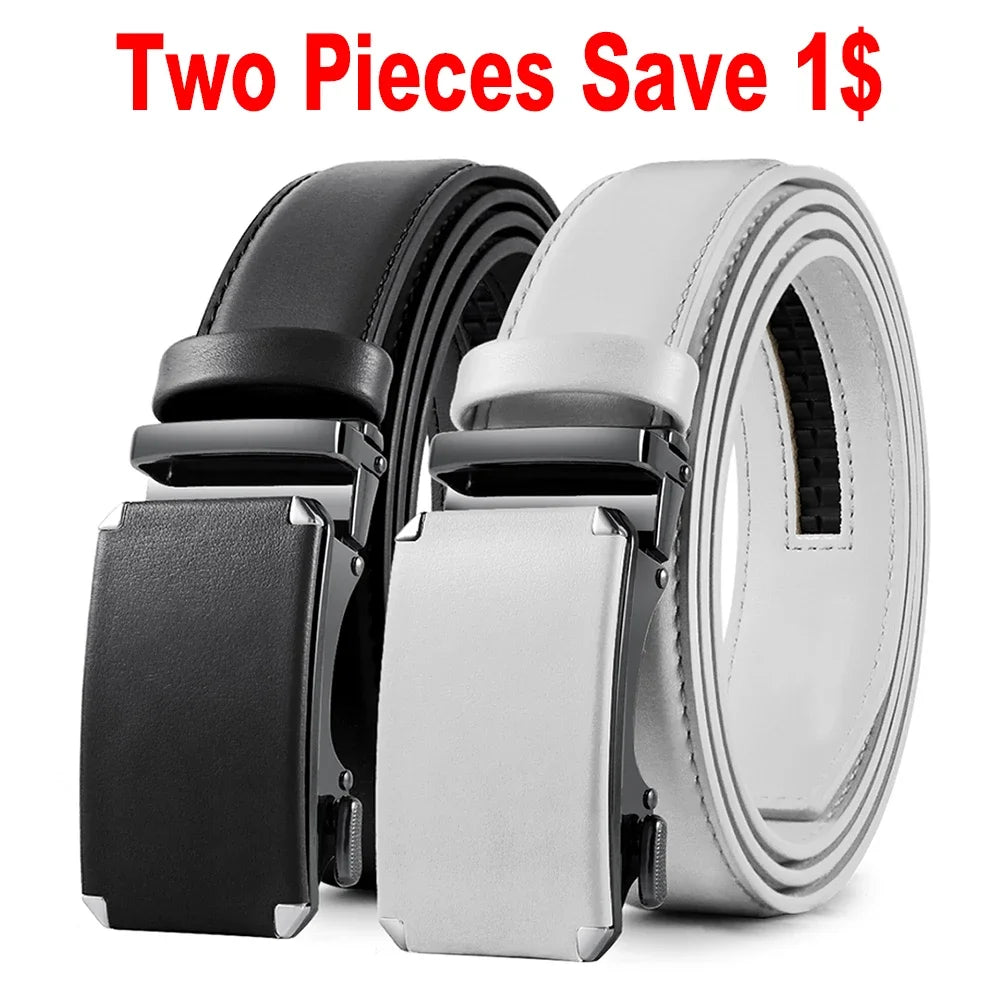 Men's Genuine Leather Belt - Automatic Ratchet Buckle Dress Belt