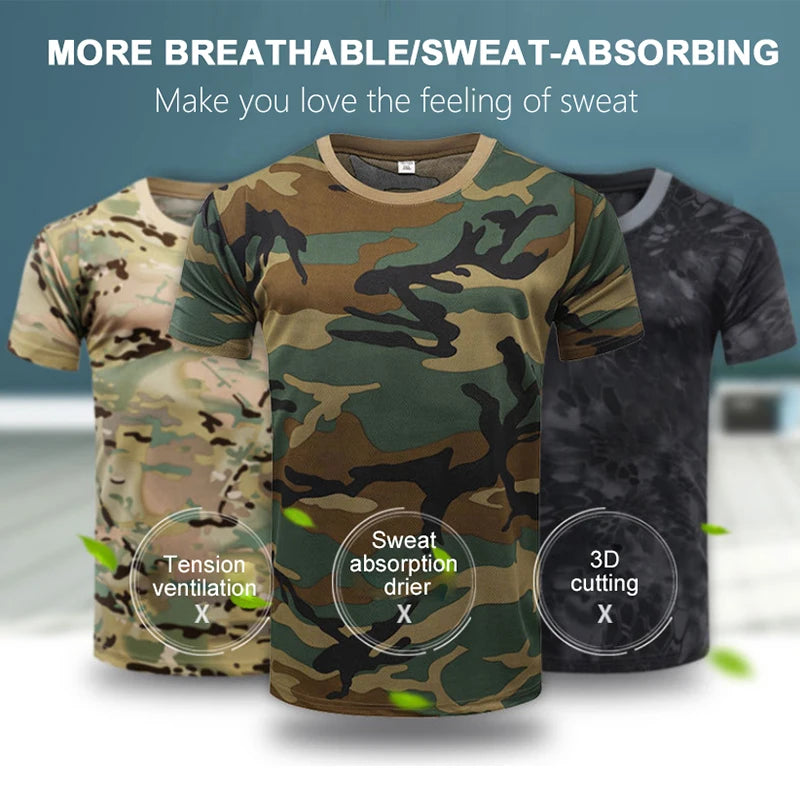 Men's Tactical Camouflage T-Shirt - Quick Dry Short Sleeve Outdoor Gym Tee