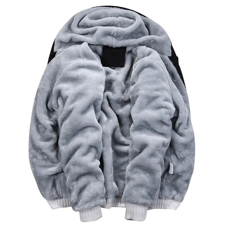 Men's Winter Fleece Hooded Jacket - Warm Zipper Tracksuit Sweatshirt