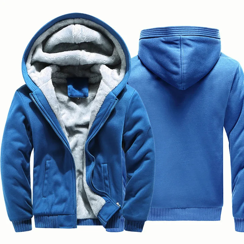 Men's Winter Fleece Hooded Jacket - Warm Zipper Tracksuit Sweatshirt