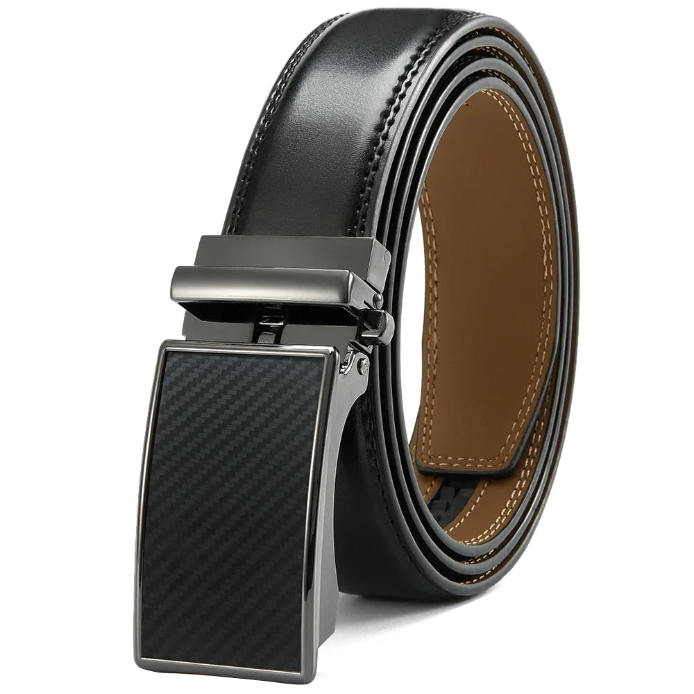 Men's Genuine Leather Belt - Automatic Ratchet Buckle Dress Belt