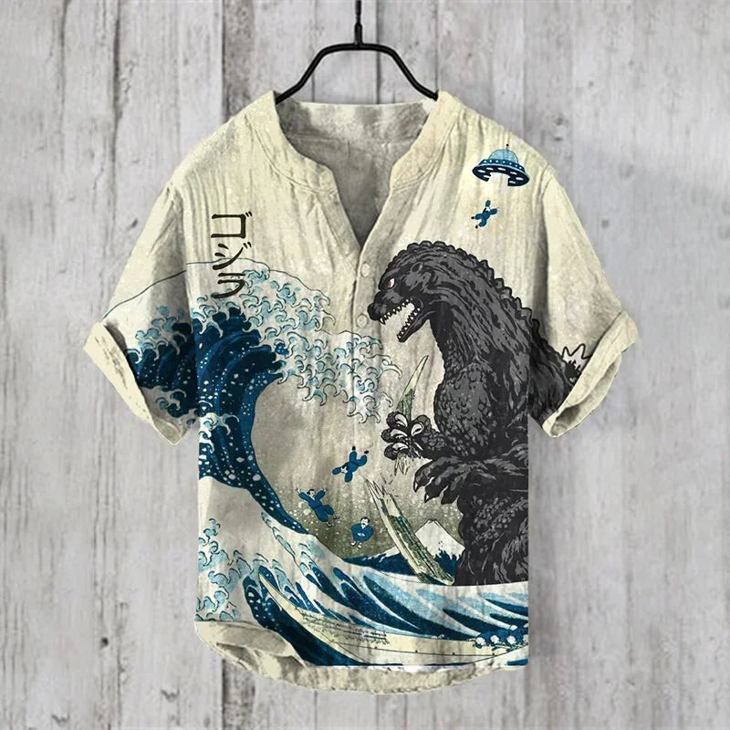 Hawaiian Linen Shirt - Fish Pattern Summer Top