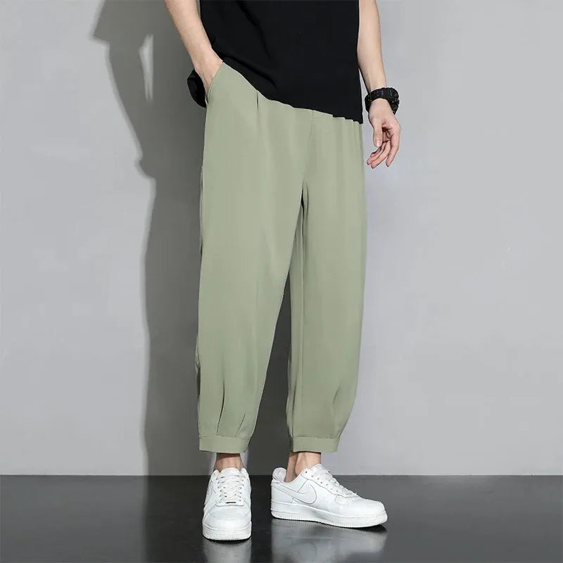High Waist Workwear Pants - Elastic Straight Trousers