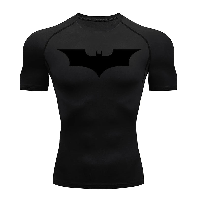 Men's Bat Print Compression Shirt - Quick Dry Athletic Workout Top