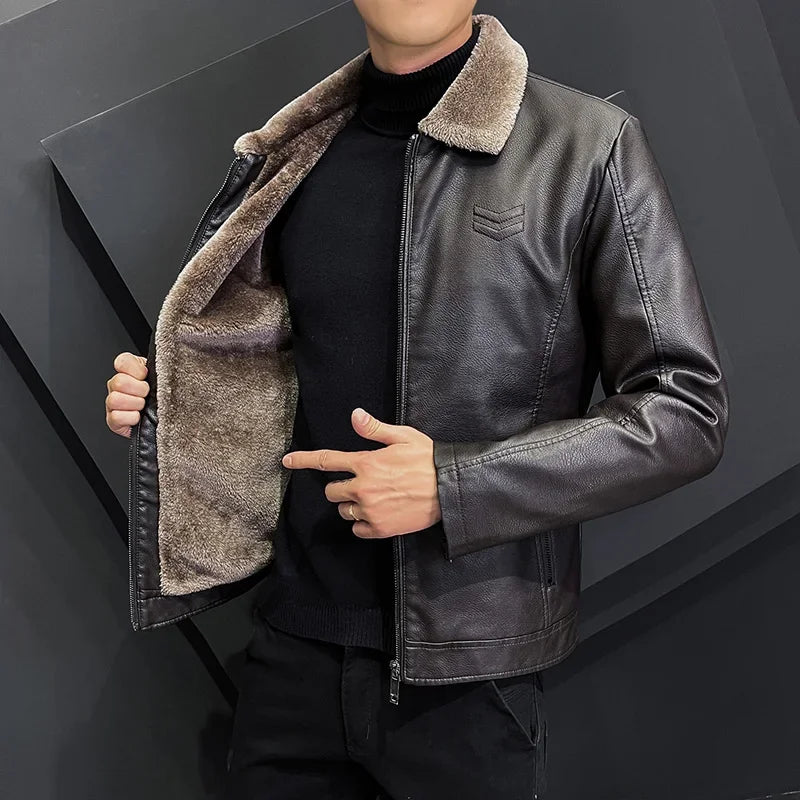 Men's Premium Leather Jacket - Winter Warmth Thickened Workcoat