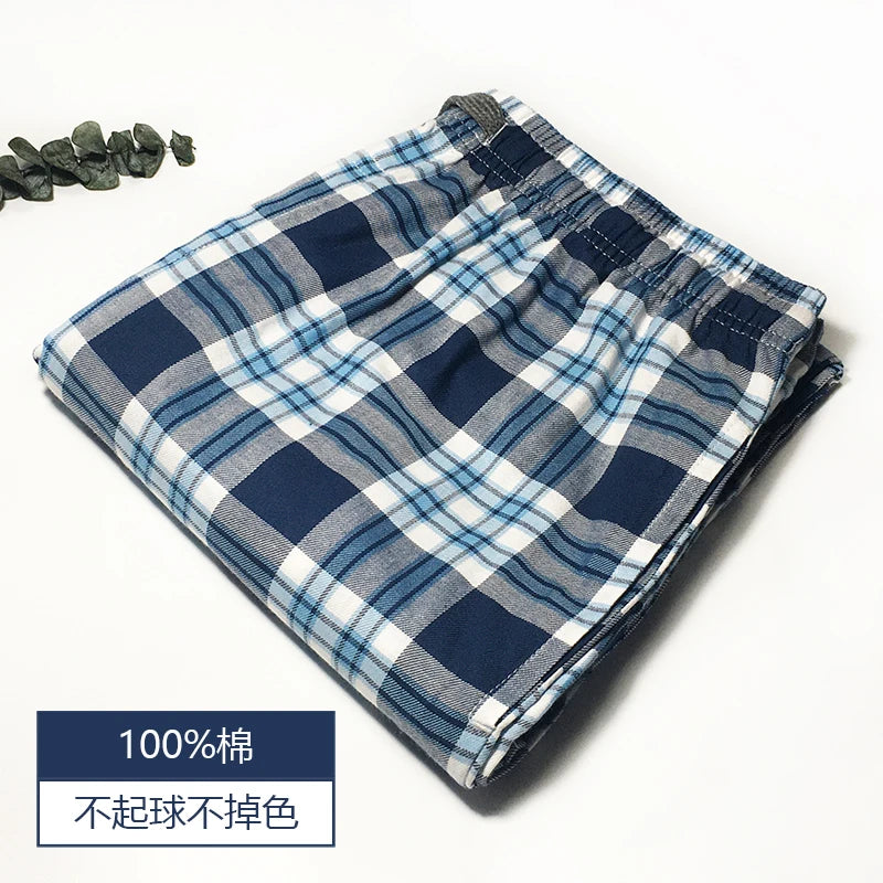 Men's Pure Cotton Plaid Sleep Pants - Lightweight Casual Lounge Trousers