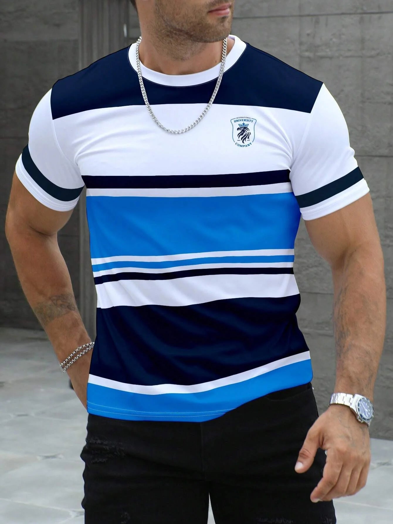 3D Striped Print Tee - Loose Fit Streetwear
