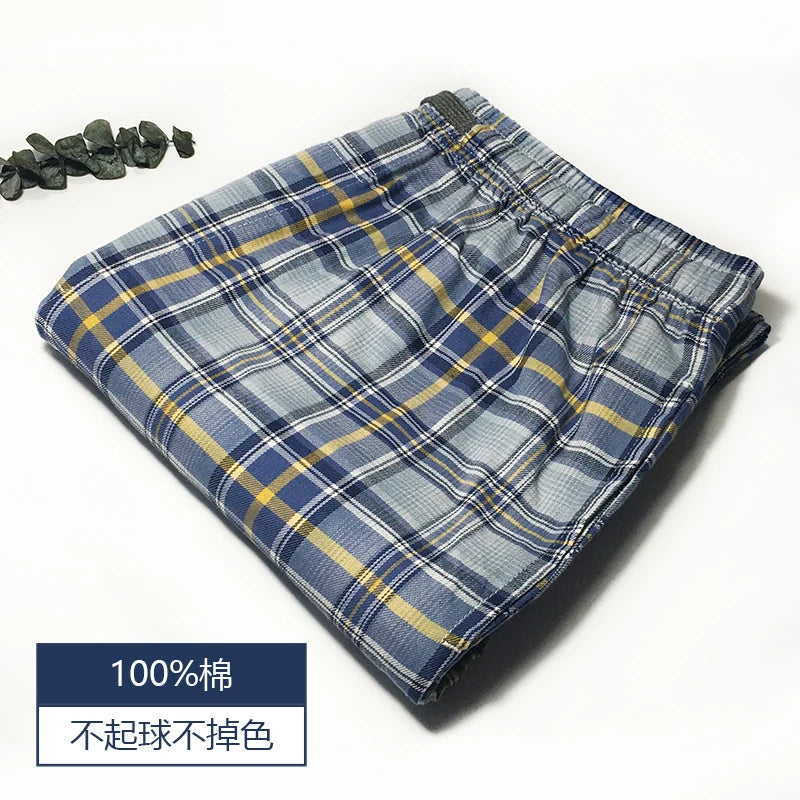 Men's Pure Cotton Plaid Sleep Pants - Lightweight Casual Lounge Trousers