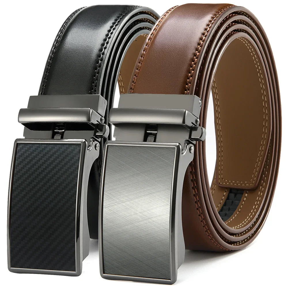 Men's Genuine Leather Belt - Automatic Ratchet Buckle Dress Belt