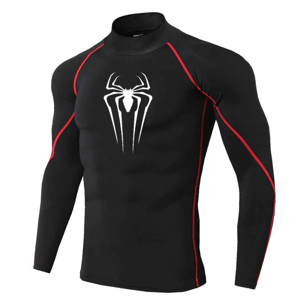 Spider-Print Compression Shirt - Men's Turtleneck Training Base Layer