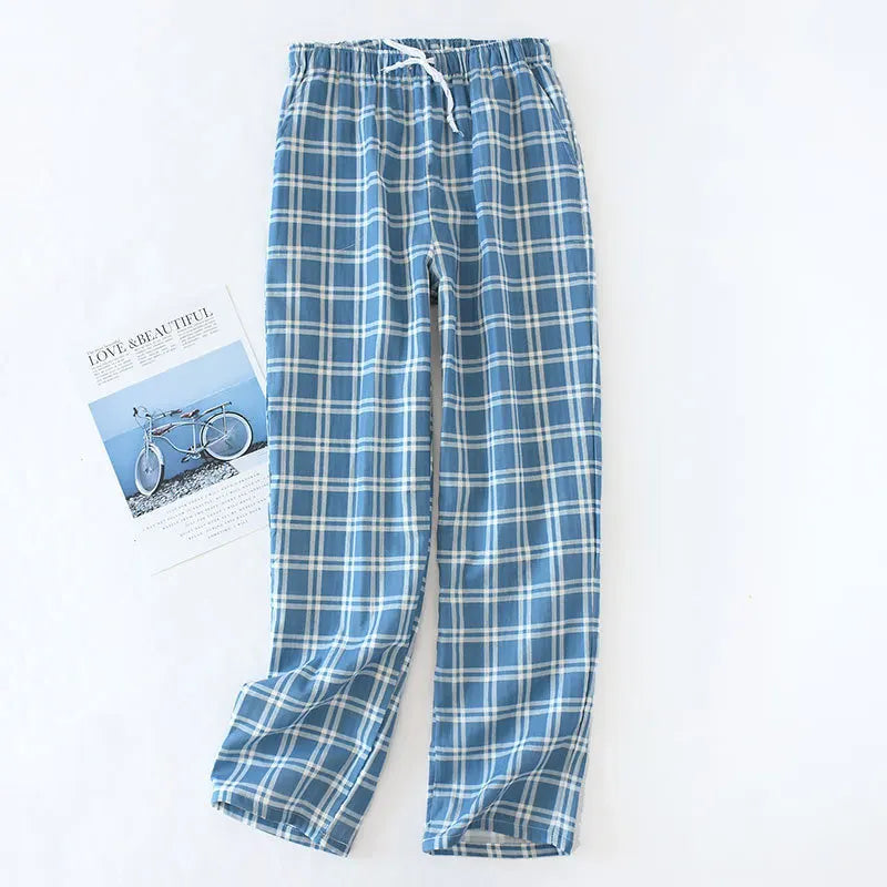 Men's Pure Cotton Plaid Sleep Pants - Lightweight Casual Lounge Trousers