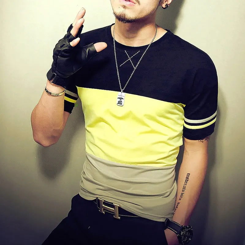 Patchwork Hip Hop Tee - Slim Fit Casual 5XL