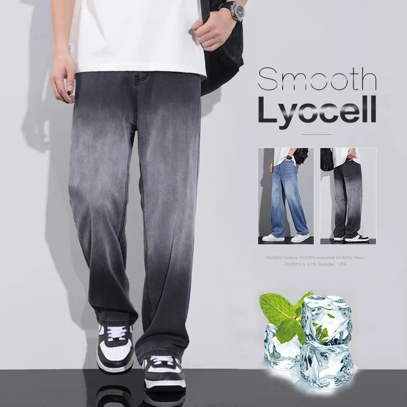 Gradient Grey Jeans - Lyocell Wide Leg Summer Pants