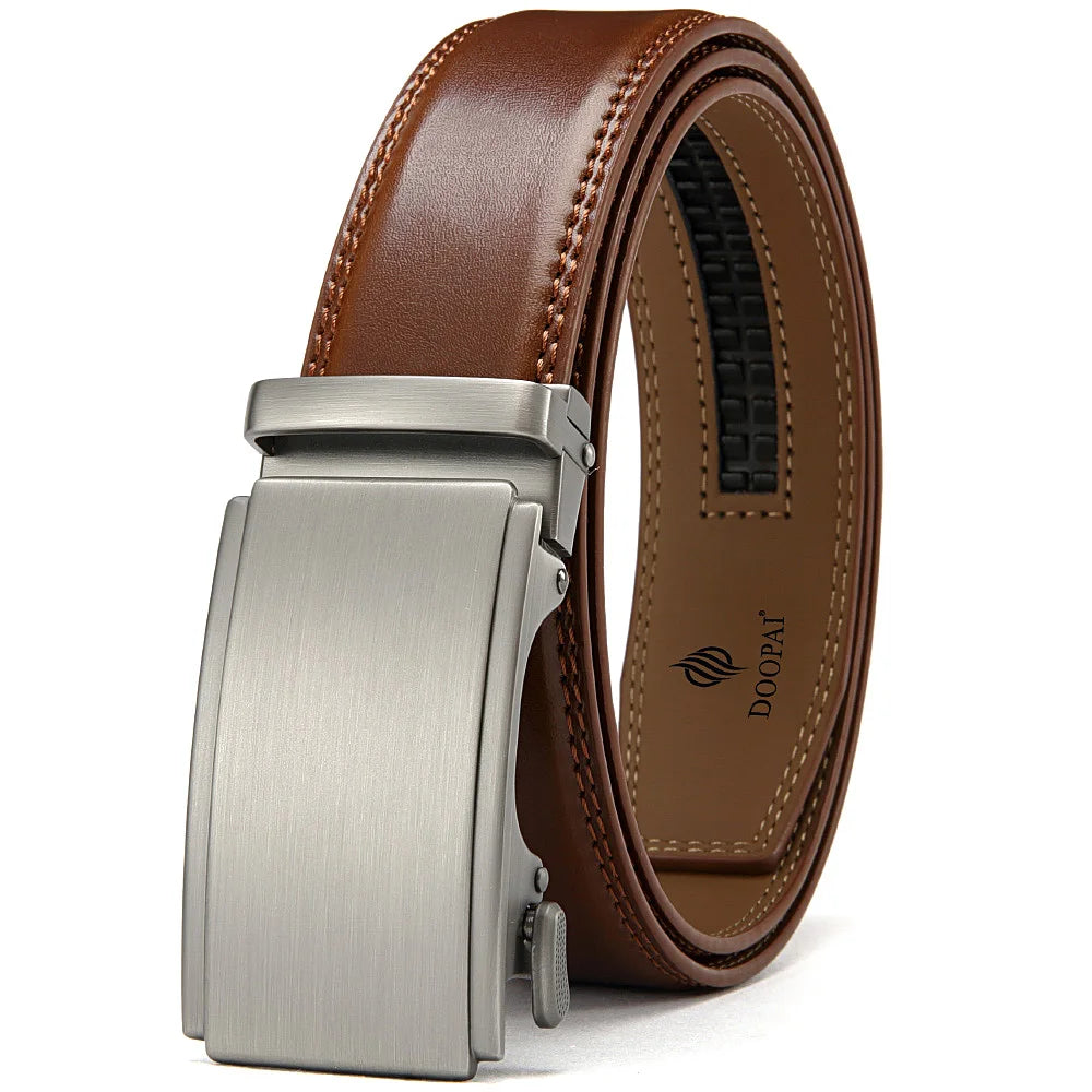 Men's Genuine Leather Belt - Automatic Ratchet Buckle Dress Belt