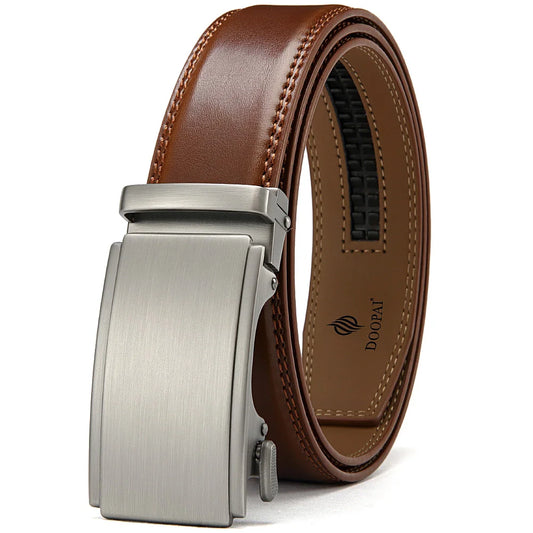 Men's Genuine Leather Belt - Automatic Ratchet Buckle Dress Belt
