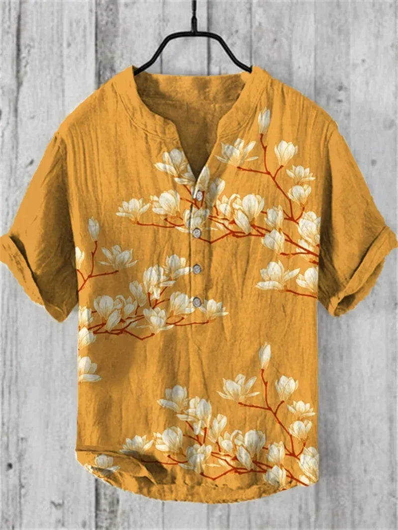 Hawaiian Linen Shirt - Fish Pattern Summer Top