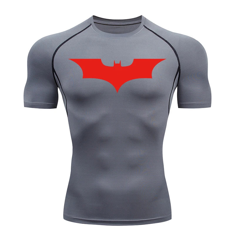 Men's Bat Print Compression Shirt - Quick Dry Athletic Workout Top