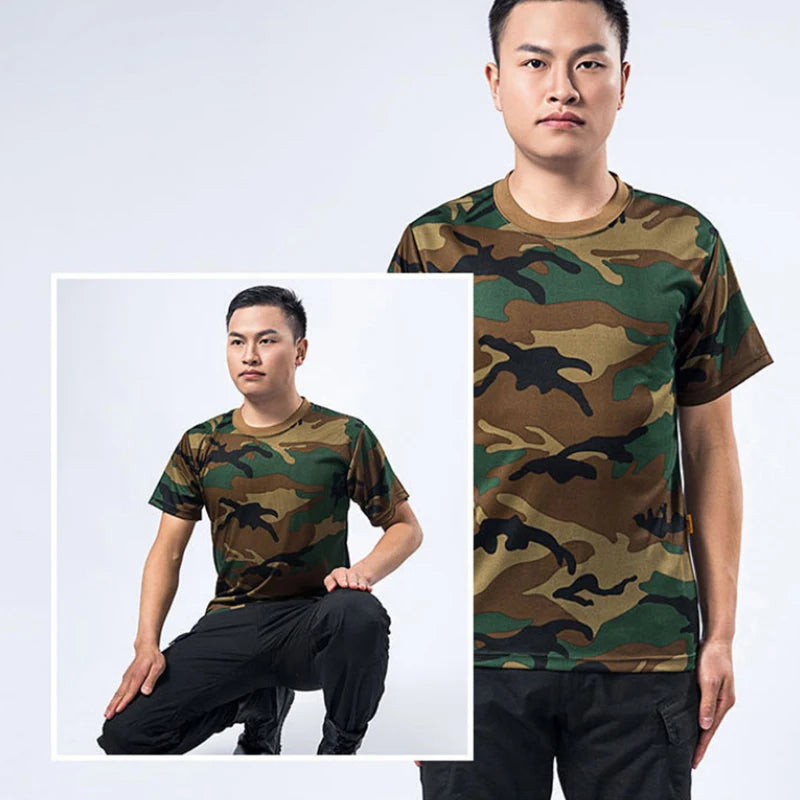 Men's Tactical Camouflage T-Shirt - Quick Dry Short Sleeve Outdoor Gym Tee