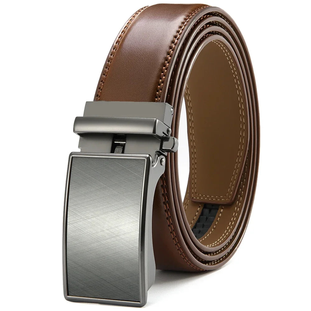 Men's Genuine Leather Belt - Automatic Ratchet Buckle Dress Belt