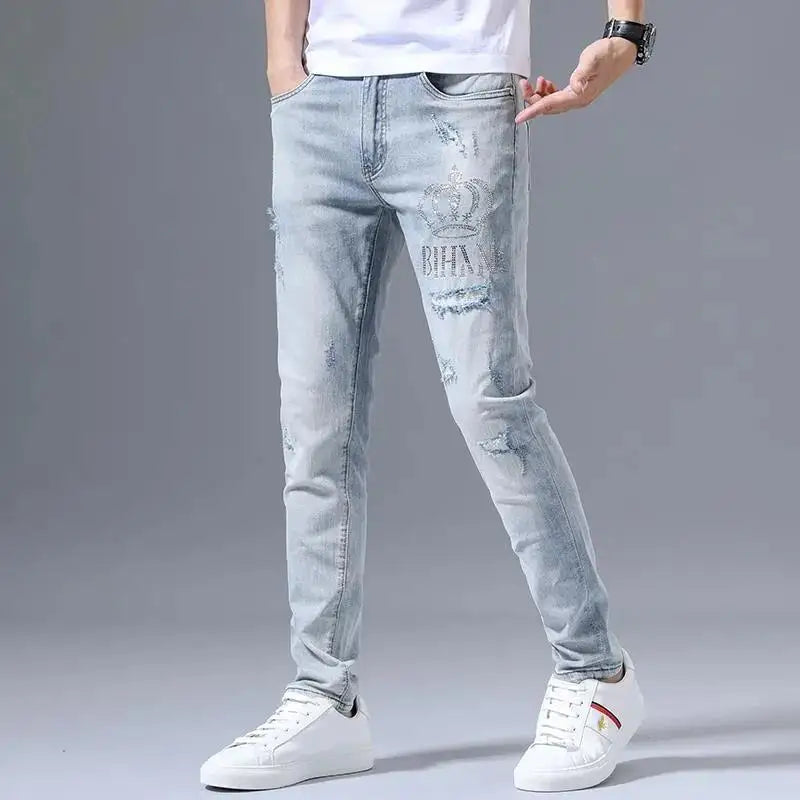 Embroidered Stretch Jeans - Ripped Retro Slim Fit