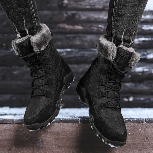 Men's Premium Suede Leather Winter Snow Boots - Insulated Mid-Calf Outdoor Boots