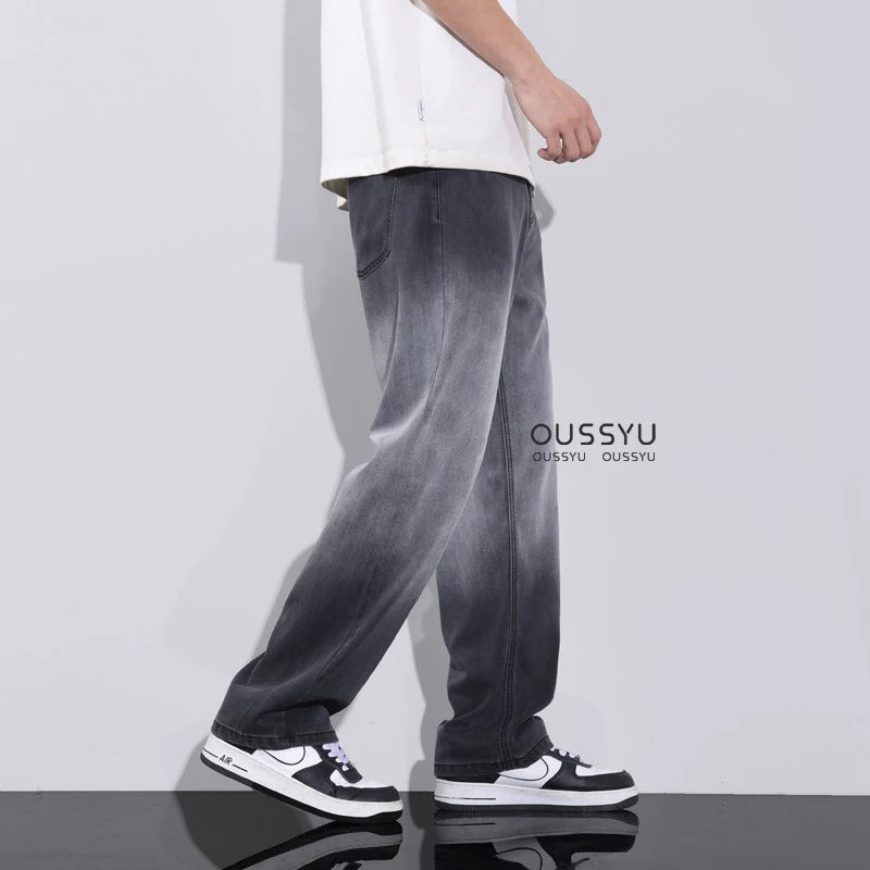 Gradient Grey Jeans - Lyocell Wide Leg Summer Pants