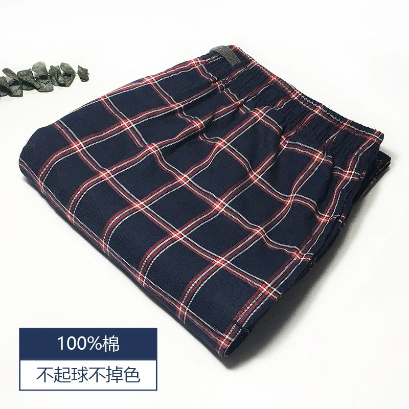 Men's Pure Cotton Plaid Sleep Pants - Lightweight Casual Lounge Trousers
