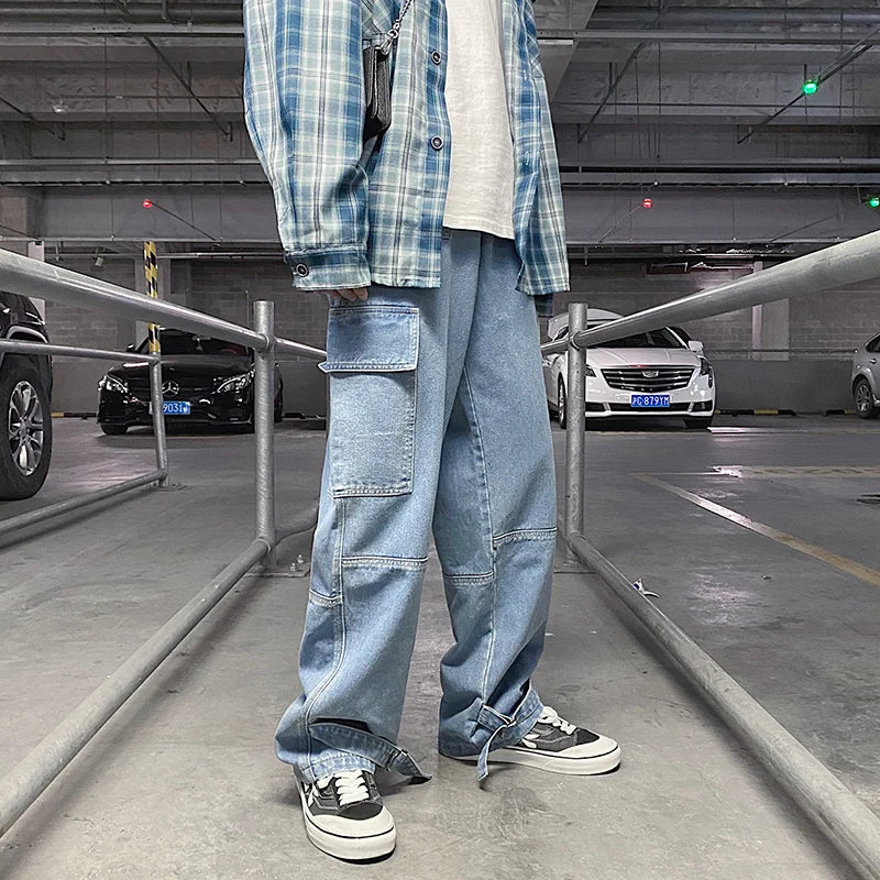 Wide Leg Denim Jeans - Baggy Hip Hop Cargo Pants