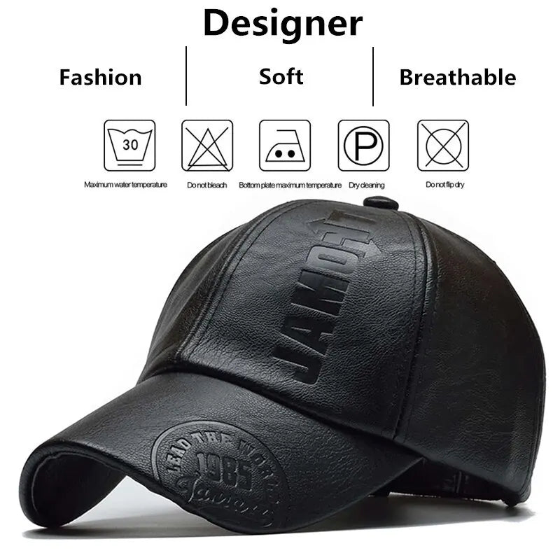 PU Leather Letter Cap - Spring Autumn Sunscreen Hat