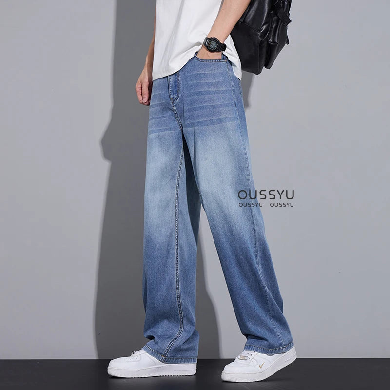 Gradient Grey Jeans - Lyocell Wide Leg Summer Pants